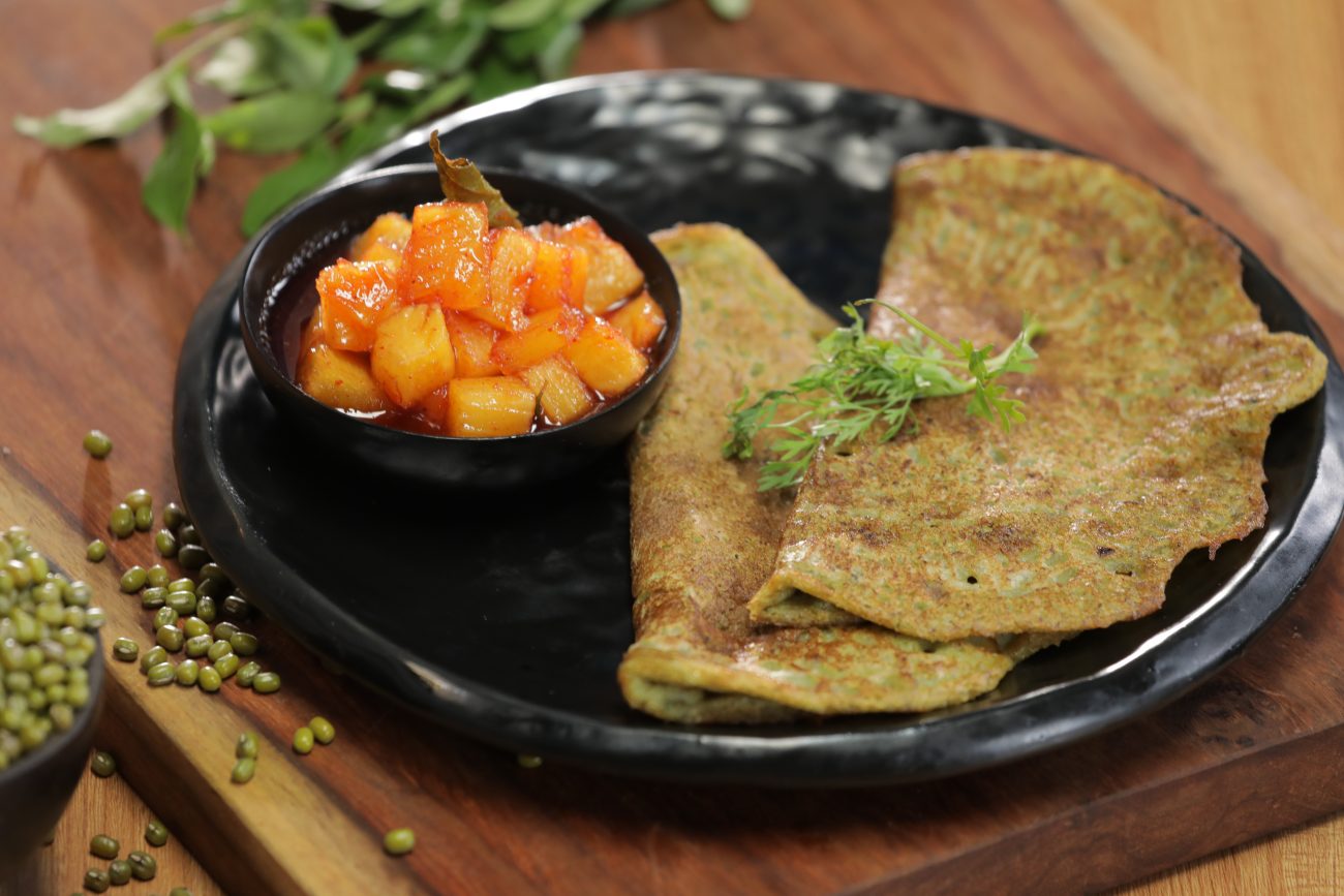 Pesarattu or Moong Dal Chilla | Pineapple Chutney
