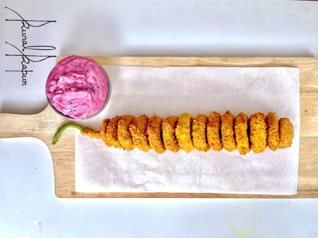 Crispy Fried Lauki | Rings of Lauki | Beetroot Curd Dip