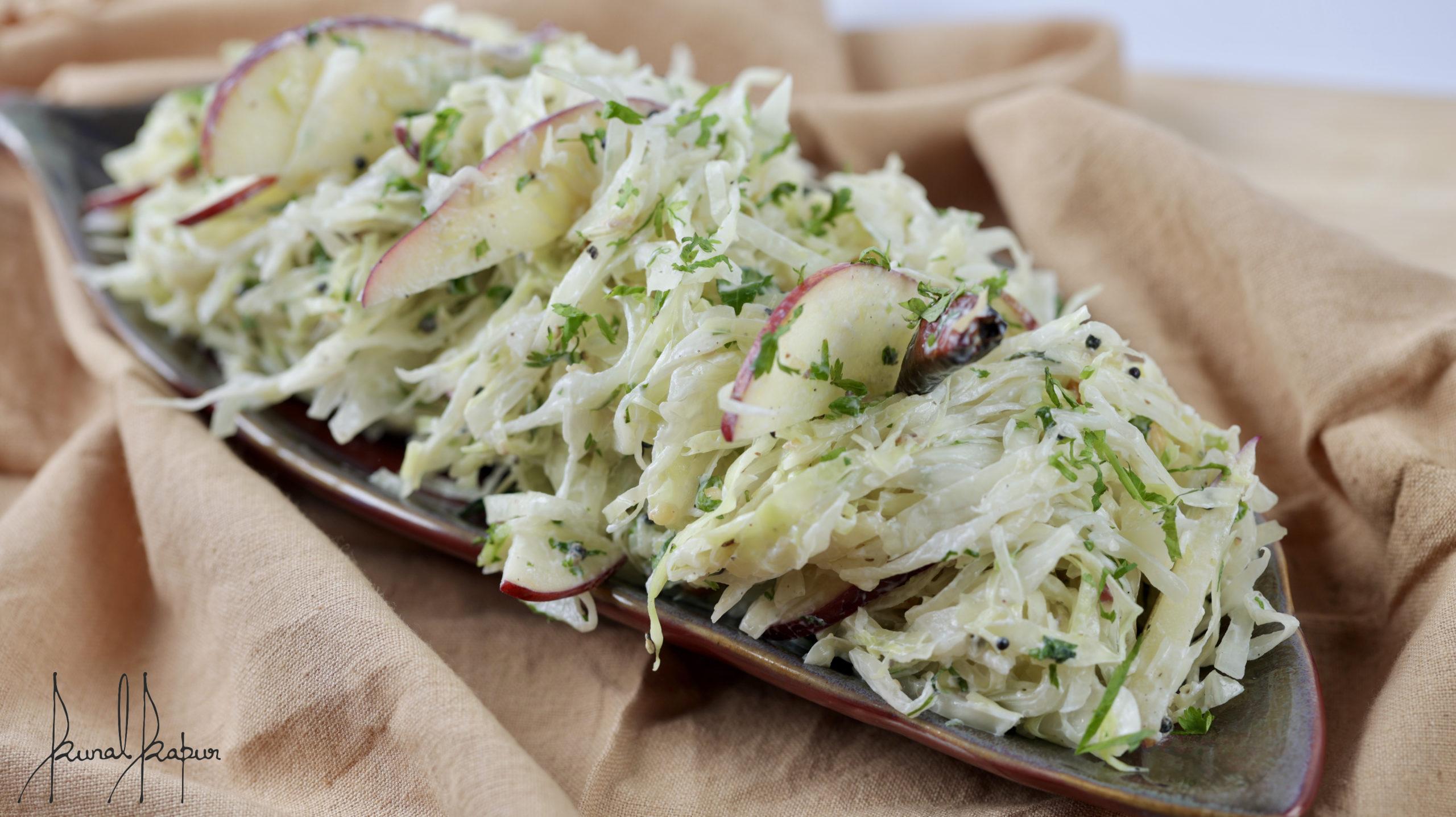 Healthy Cabbage & Apple Salad Yogurt Dressing South Indian Style