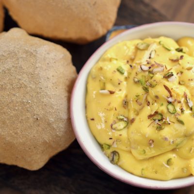 Mango shrikhand with Puri