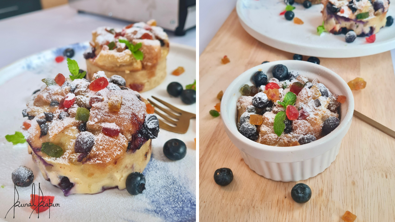 Banana Bread Pudding | Eggless Pudding